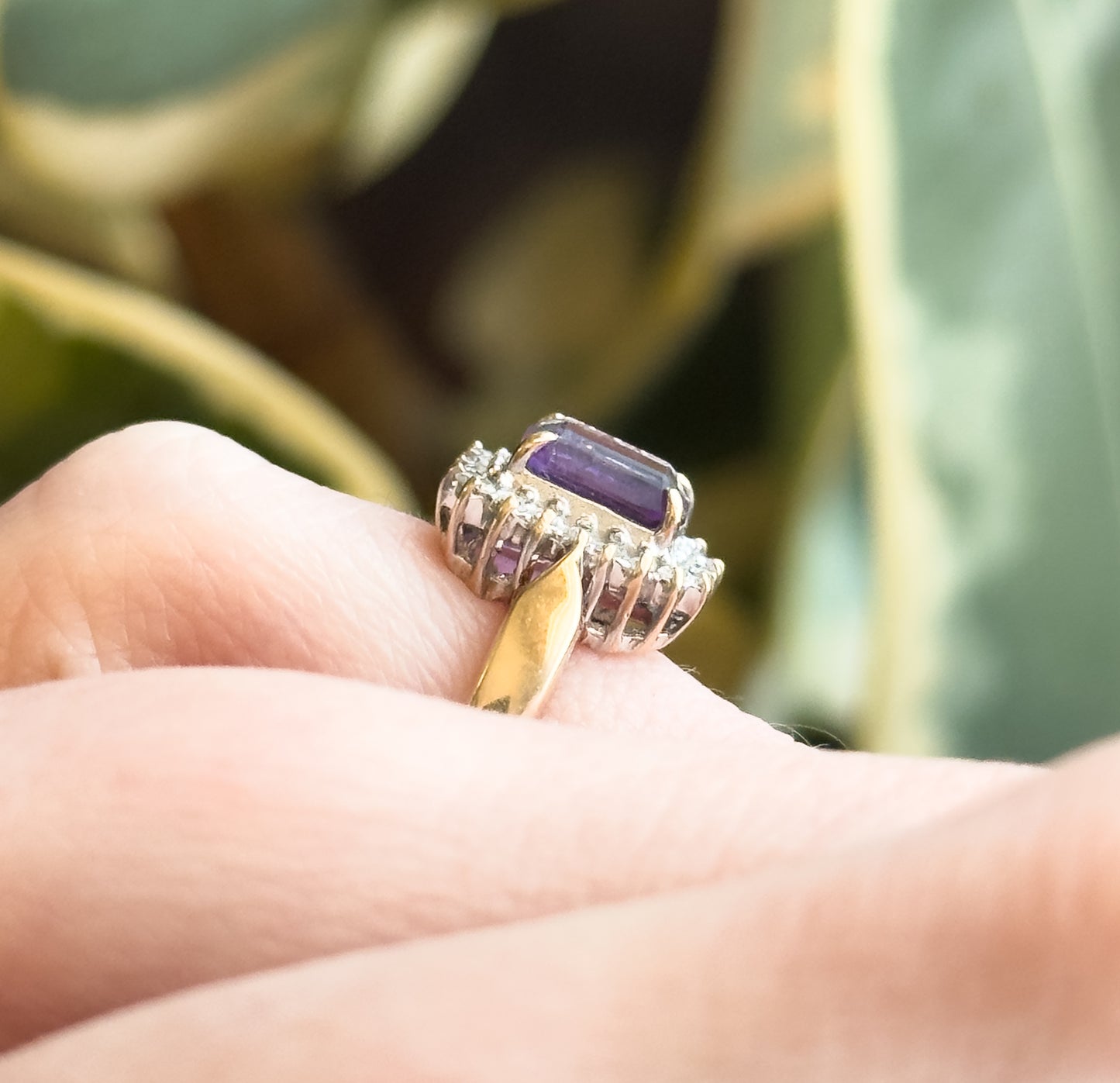 Vintage Amethyst Ring with Diamond Halo in 10K gold