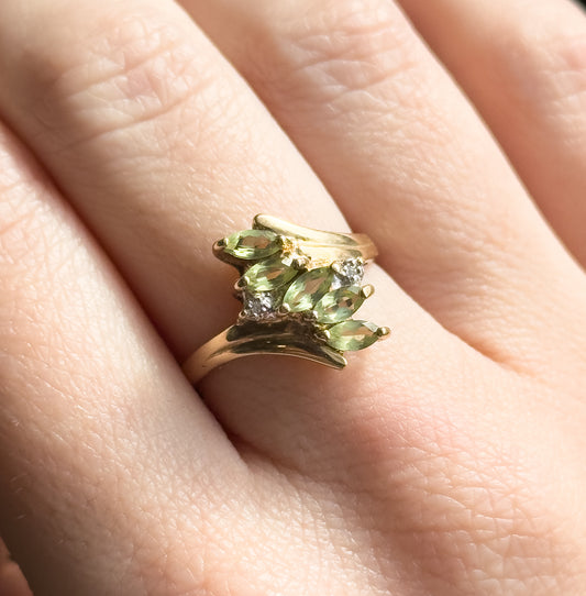 Vintage Marquise Peridot Cluster Ring in 10K Gold