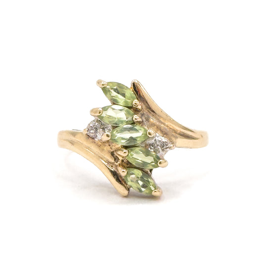 Vintage Marquise Peridot Cluster Ring in 10K Gold