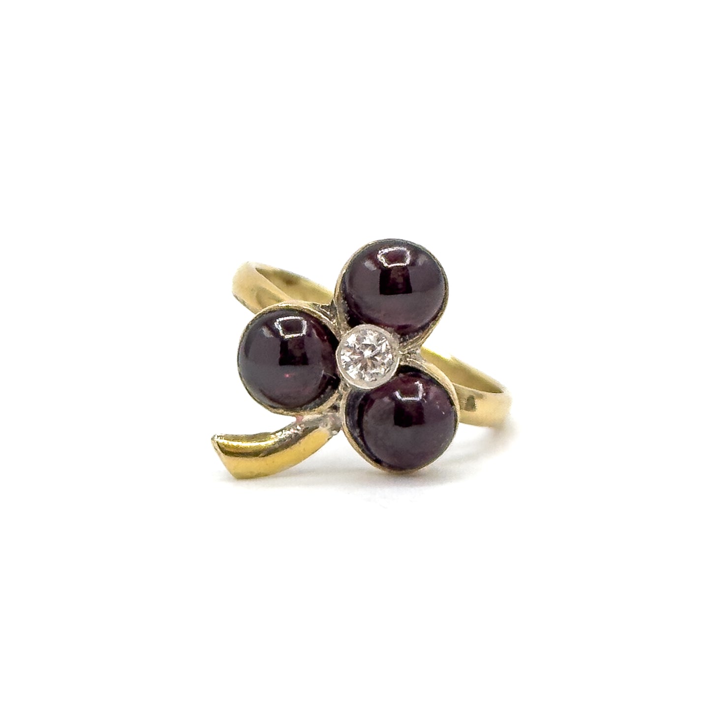Handmade Garnet & Diamond Clover Ring