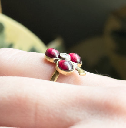 Handmade Garnet & Diamond Clover Ring