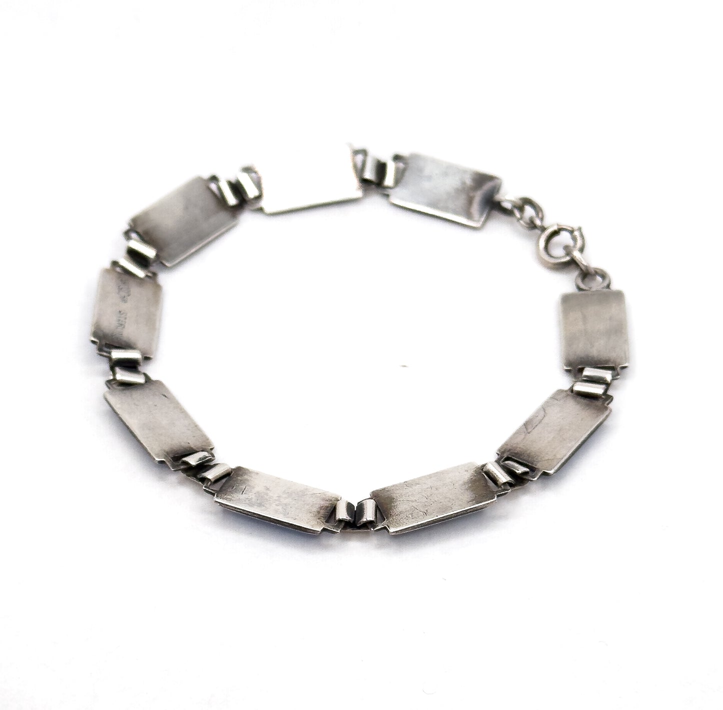 Mid-Century Blue Guilloche Enamel Rose Bracelet in Silver