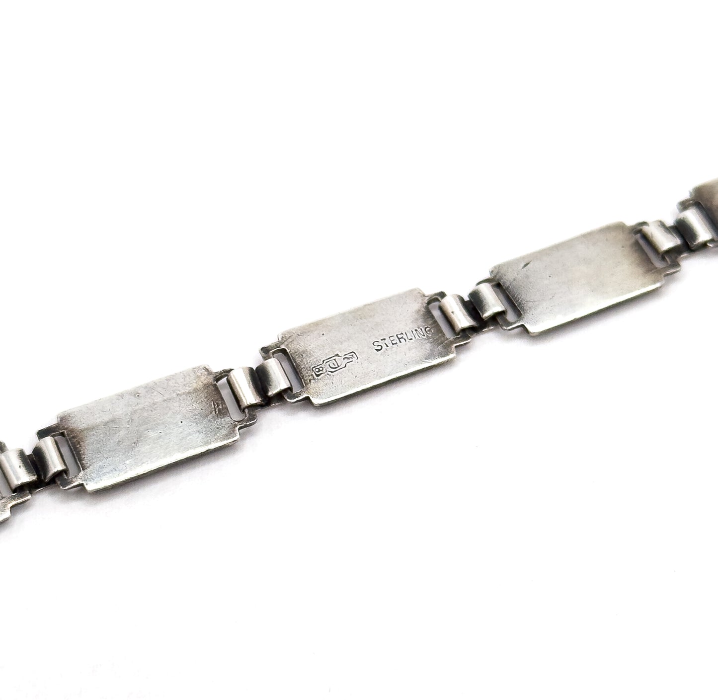 Mid-Century Blue Guilloche Enamel Rose Bracelet in Silver