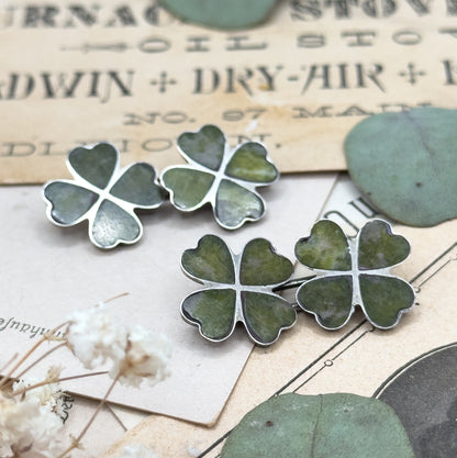 Vintage Connemara Marble Clover Cufflinks in Silver