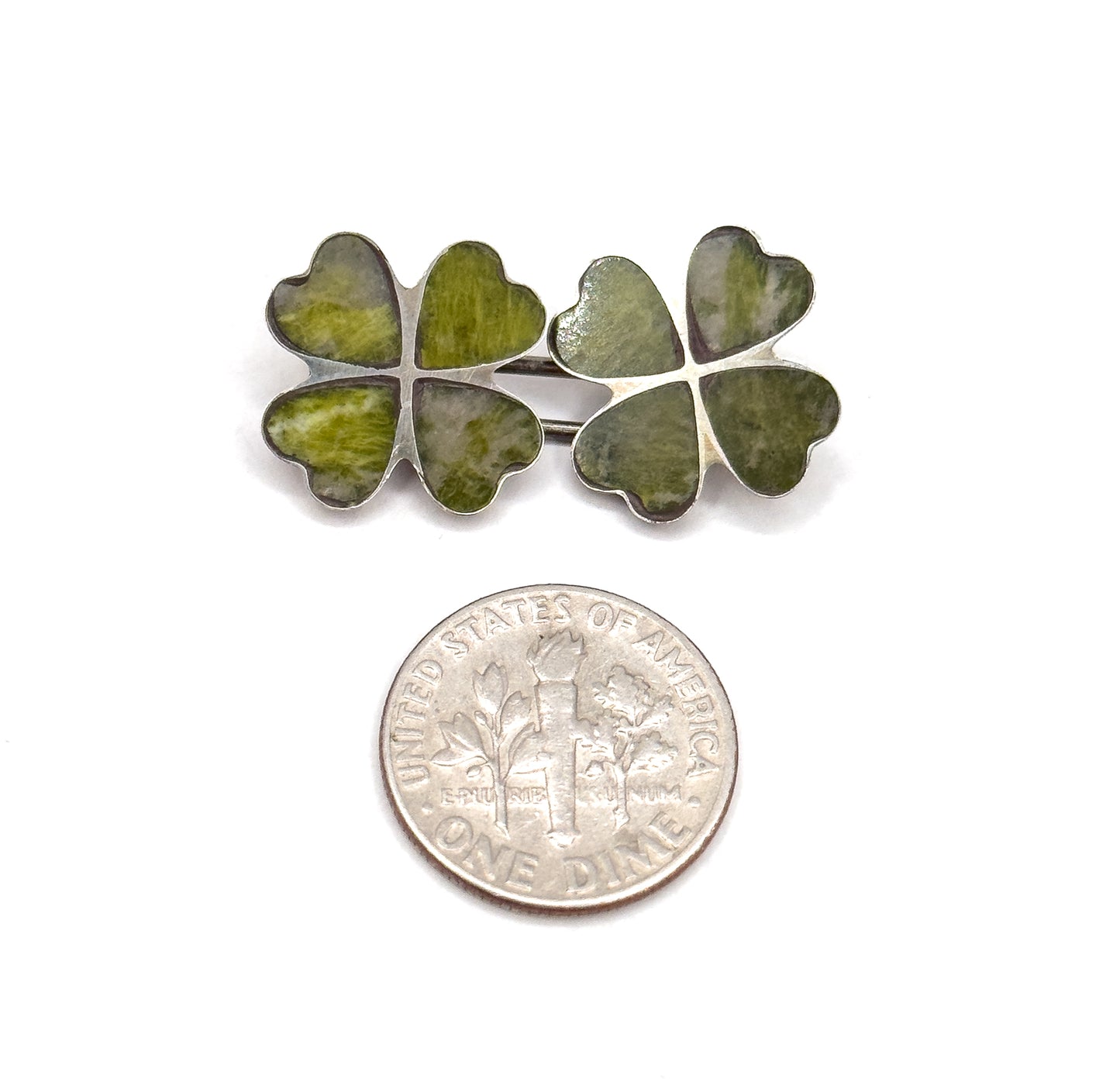 Vintage Connemara Marble Clover Cufflinks in Silver