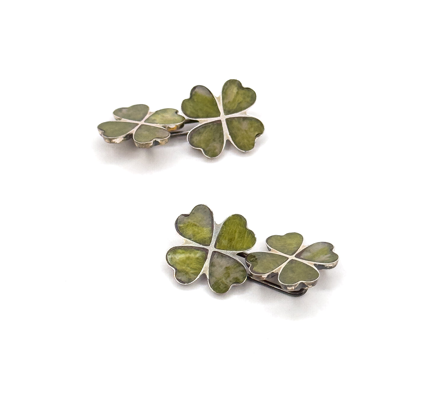 Vintage Connemara Marble Clover Cufflinks in Silver