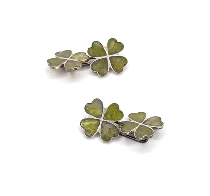 Vintage Connemara Marble Clover Cufflinks in Silver