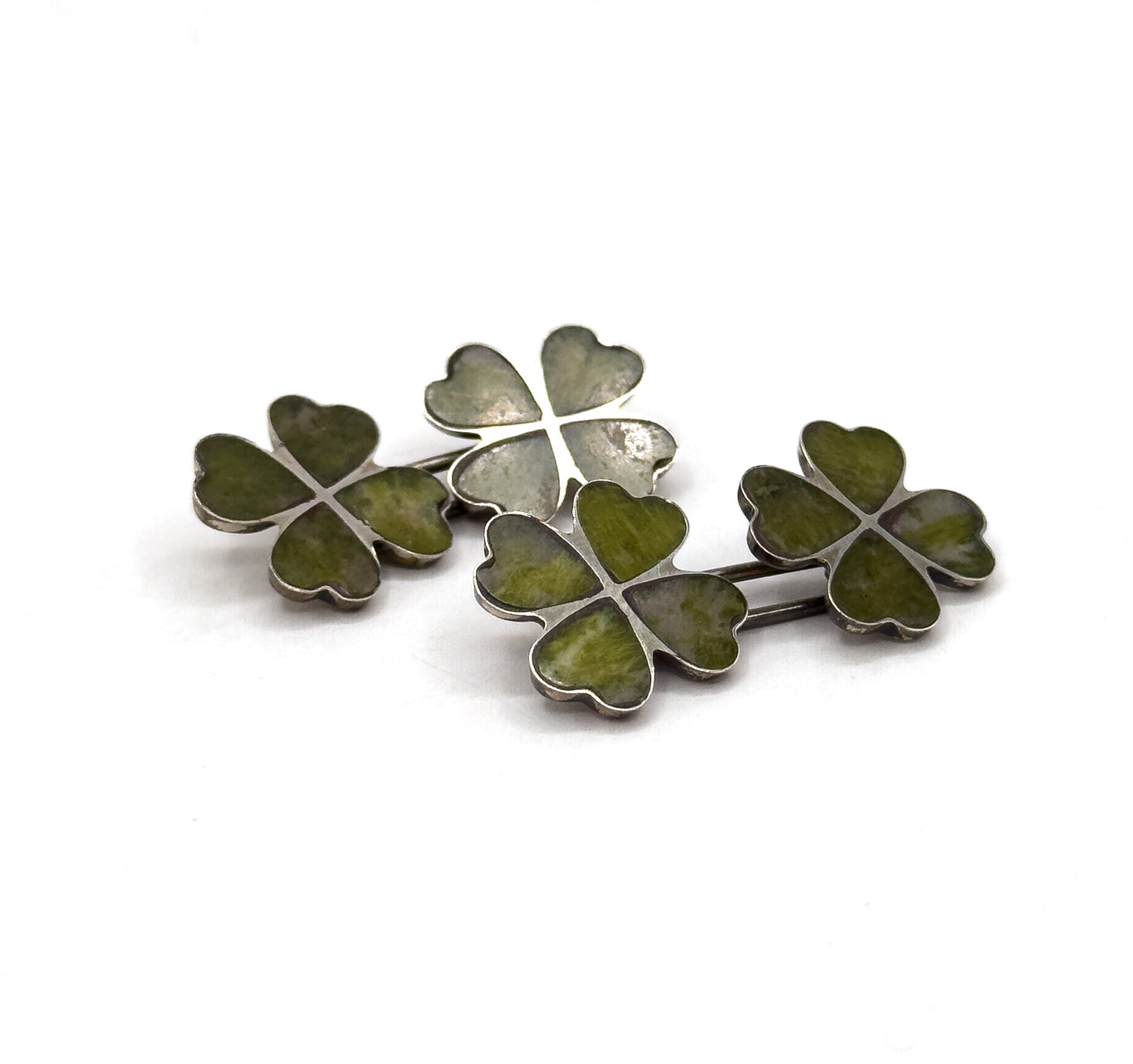 Vintage Connemara Marble Clover Cufflinks in Silver