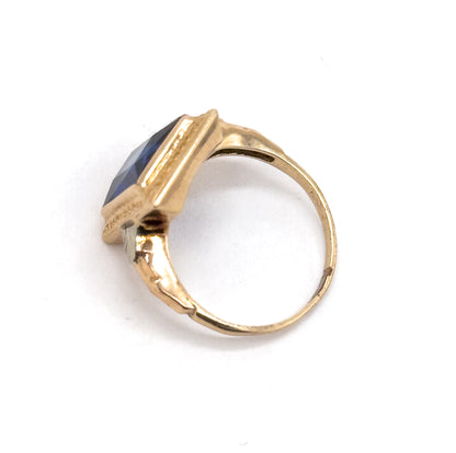 Vintage 1940s Created Sapphire Ring in 10K Gold