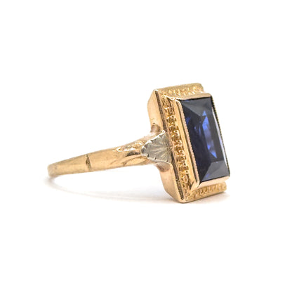 Vintage 1940s Created Sapphire Ring in 10K Gold