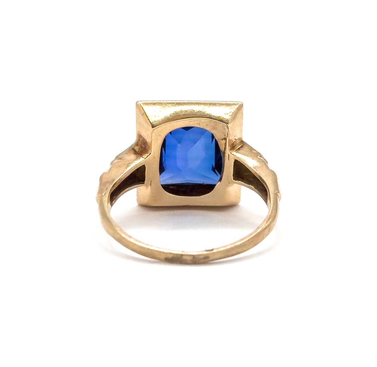 Vintage 1940s Created Sapphire Ring in 10K Gold