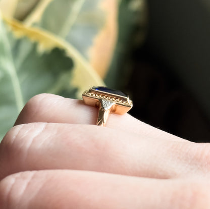 Vintage 1940s Created Sapphire Ring in 10K Gold
