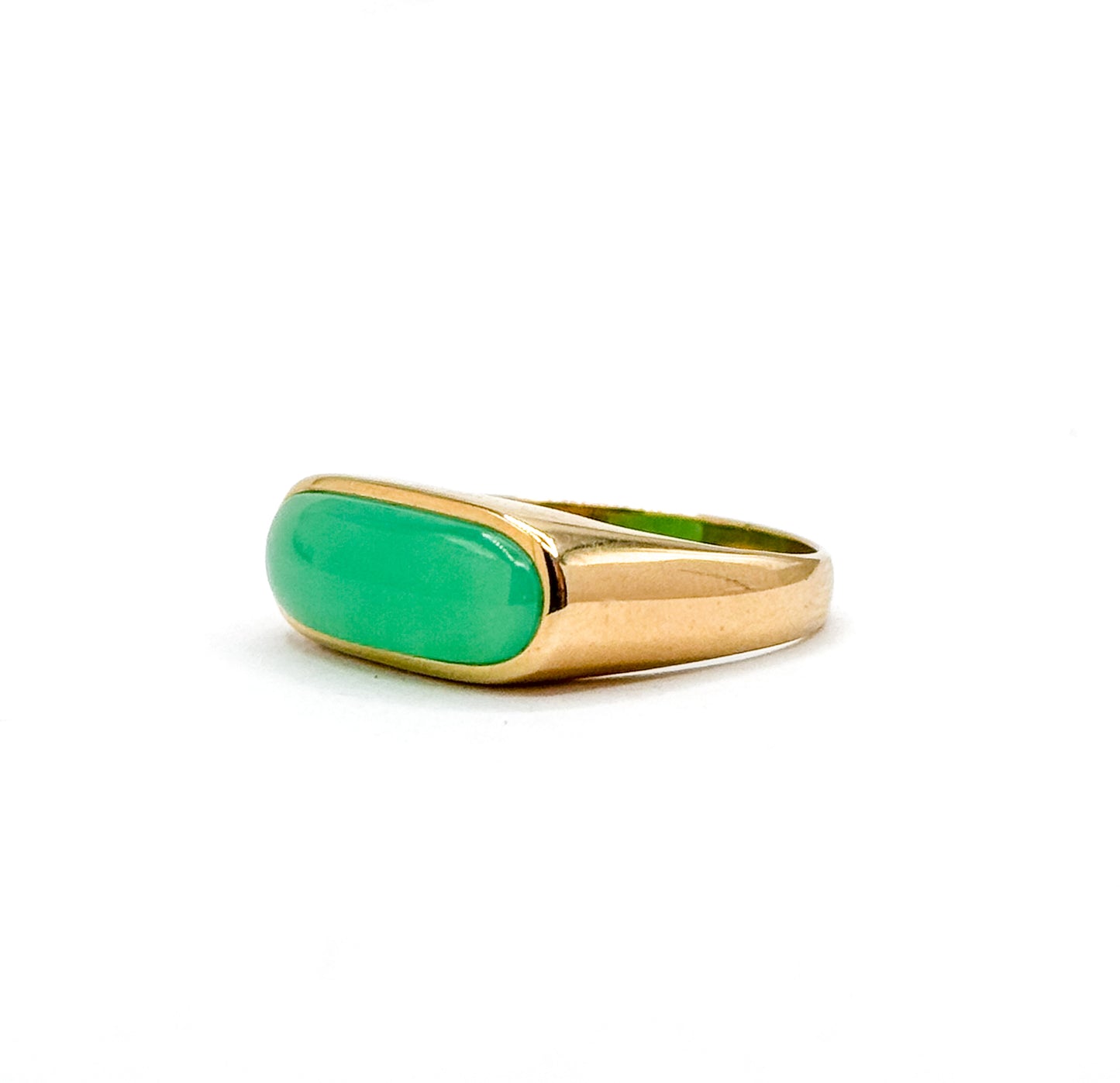 Vintage Chrysoprase Saddle Ring in 14K Yellow Gold