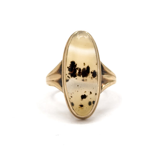 Vintage Dendritic Agate Ring in 10K Yellow Gold