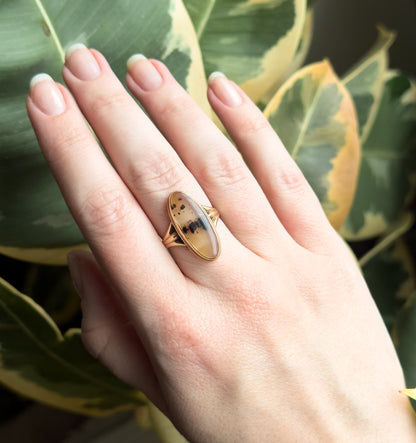 Vintage Dendritic Agate Ring in 10K Yellow Gold