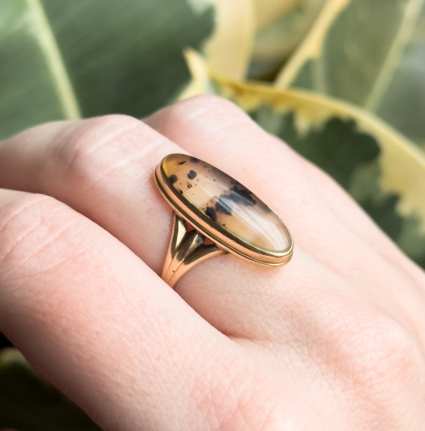Vintage Dendritic Agate Ring in 10K Yellow Gold