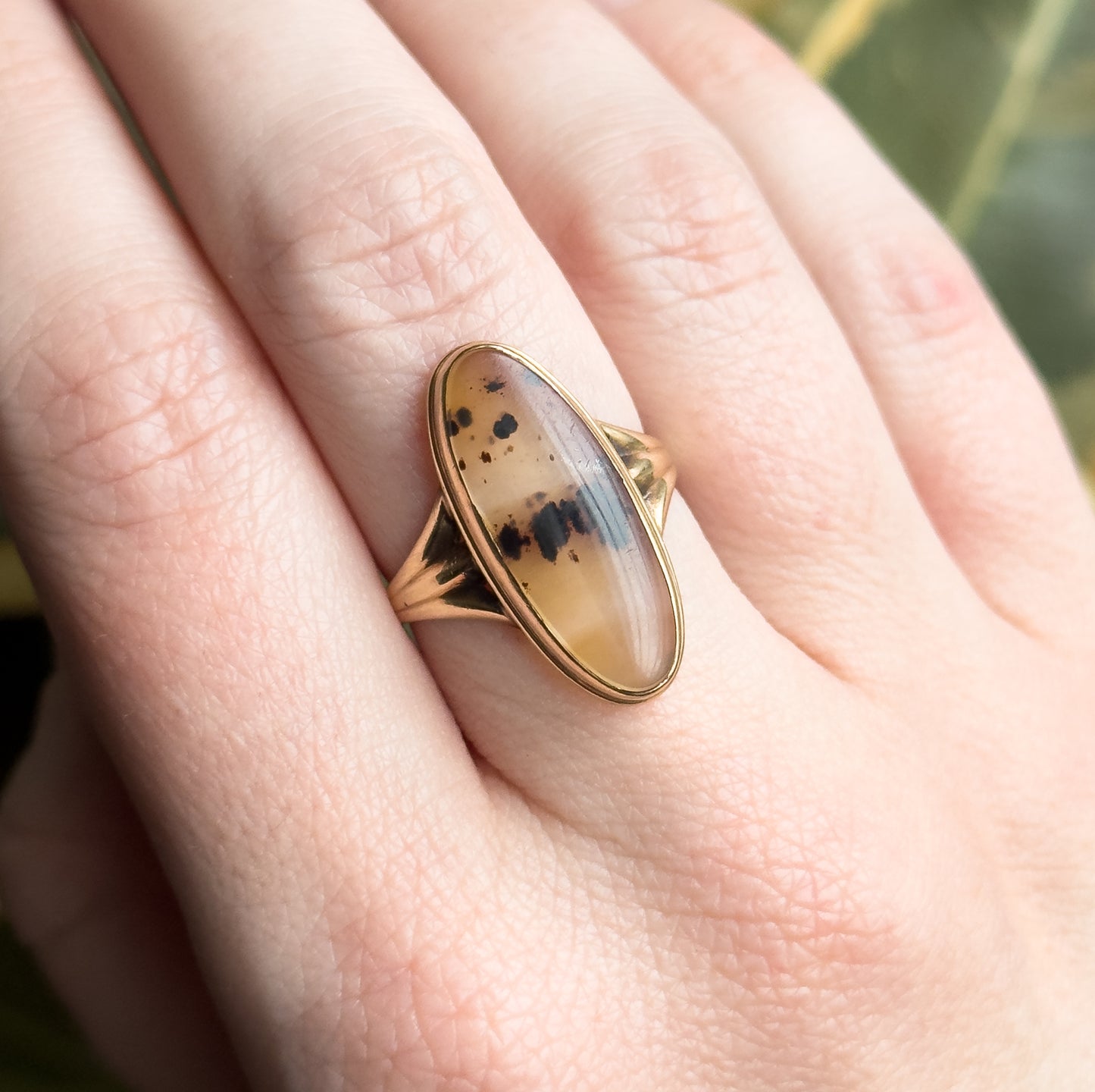 Vintage Dendritic Agate Ring in 10K Yellow Gold