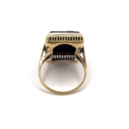 Art Deco Onyx & Old European Cut Diamond Ring in 14K Gold