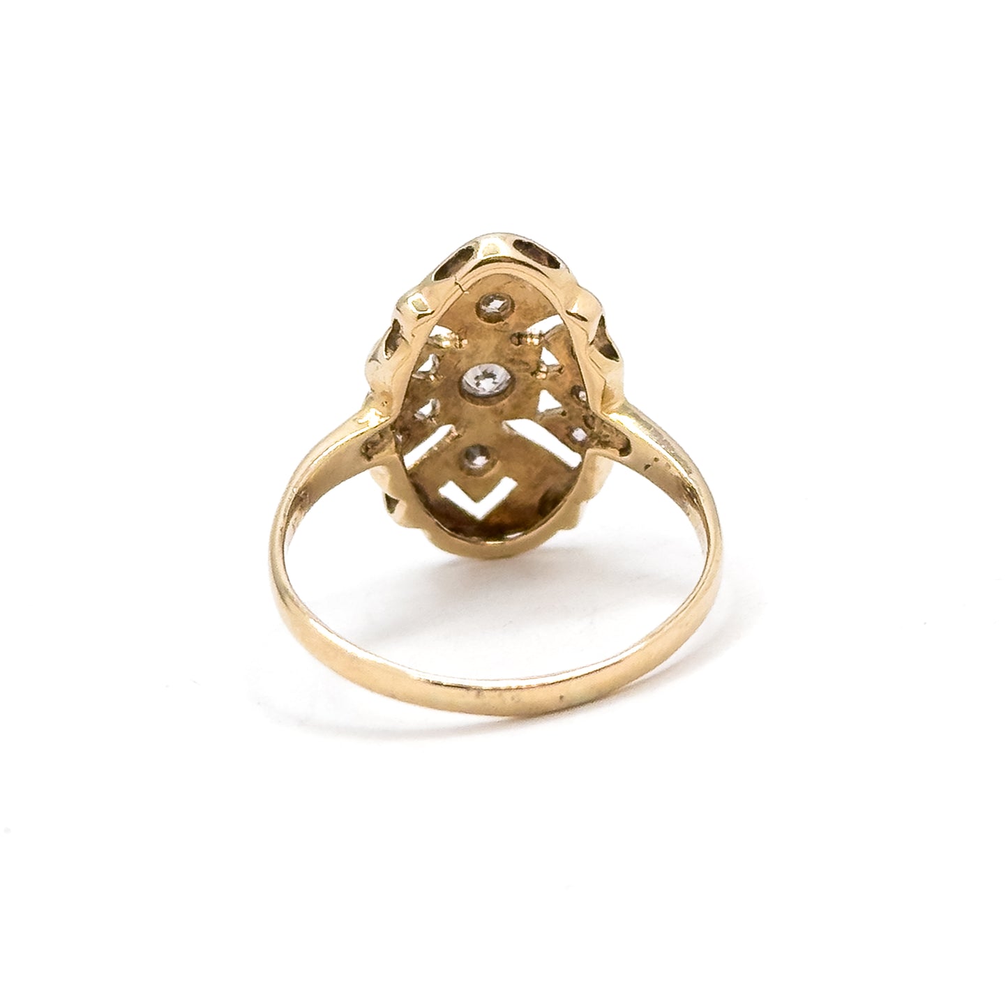 Late Art Deco Diamond Shield Ring in 14K Gold