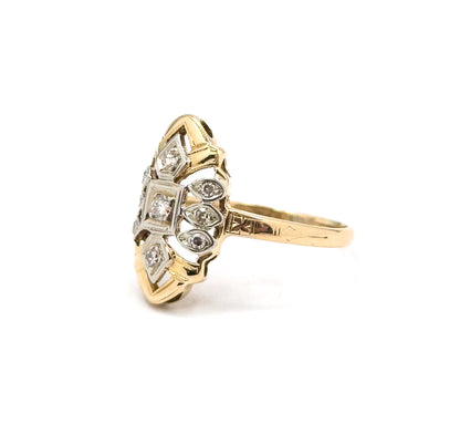 Late Art Deco Diamond Shield Ring in 14K Gold