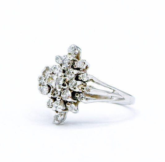 Vintage 90's diamond cocktail ring in 14K White Gold