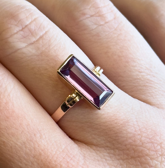 Vintage Synthetic Color Change Sapphire Ring in 14K Rose Gold