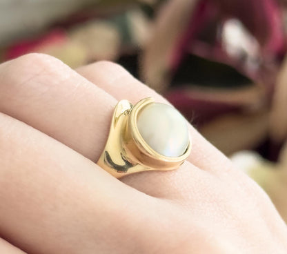 Vintage Mabe Pearl Ring in 14K Yellow Gold Swirl Ring