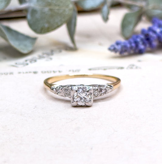 Vintage Diamond Engagement Ring in 14K Two Tone Gold image 1