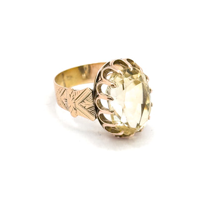 Antique Victorian Yellow Quartz Ring in 10K Rose Gold