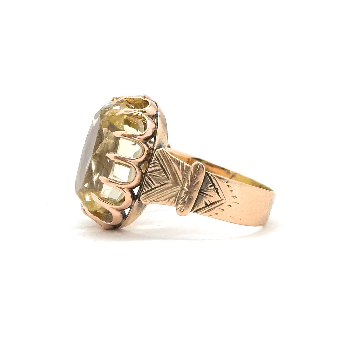 Antique Victorian Yellow Quartz Ring in 10K Rose Gold