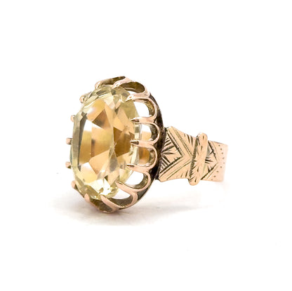 Antique Victorian Yellow Quartz Ring in 10K Rose Gold