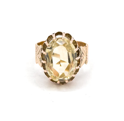 Antique Victorian Yellow Quartz Ring in 10K Rose Gold