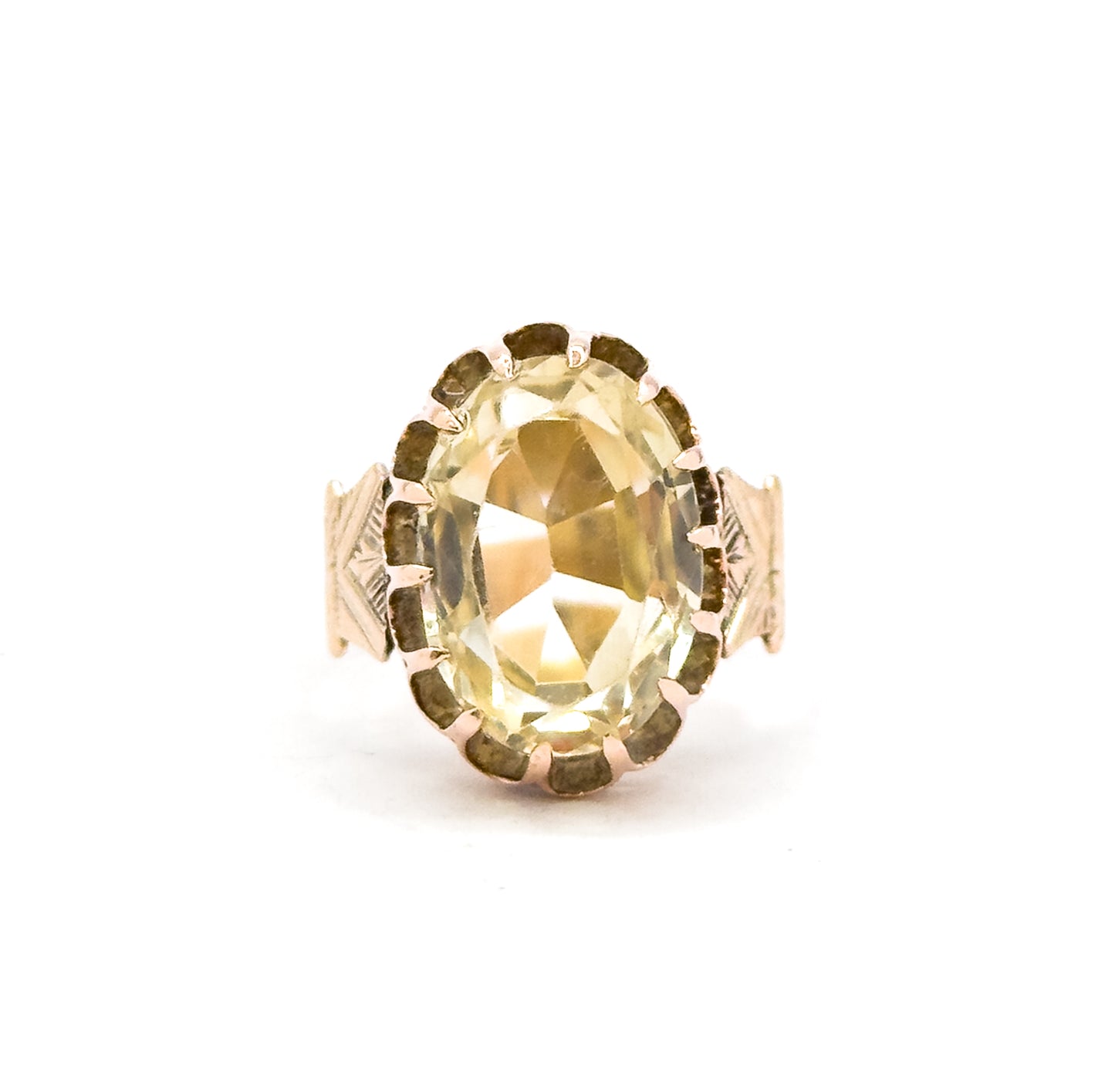 Antique Victorian Yellow Quartz Ring in 10K Rose Gold