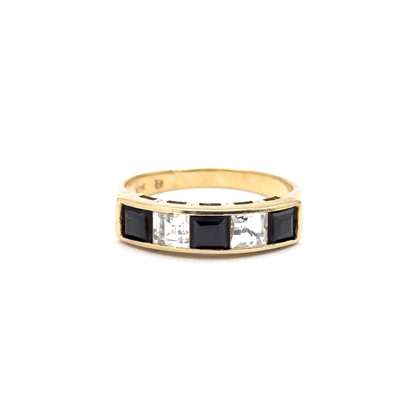 Vintage Channel Set Black & White Ring in 10K Gold
