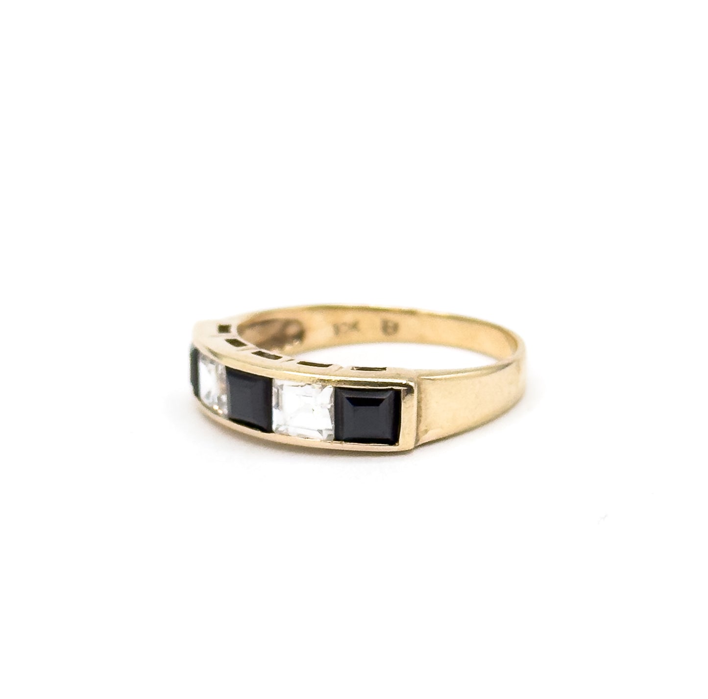 Vintage Channel Set Black & White Ring in 10K Gold