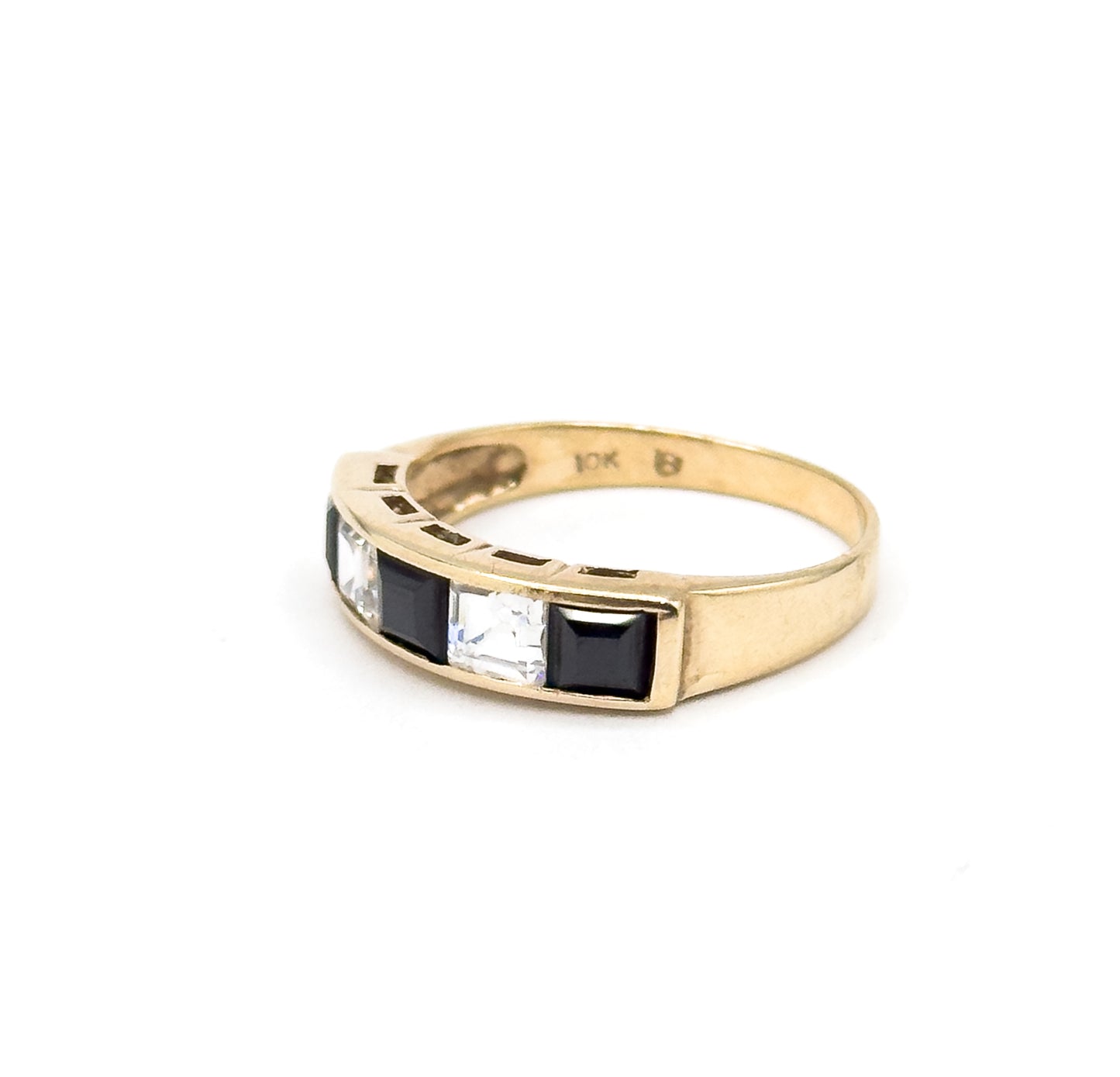 Vintage Channel Set Black & White Ring in 10K Gold