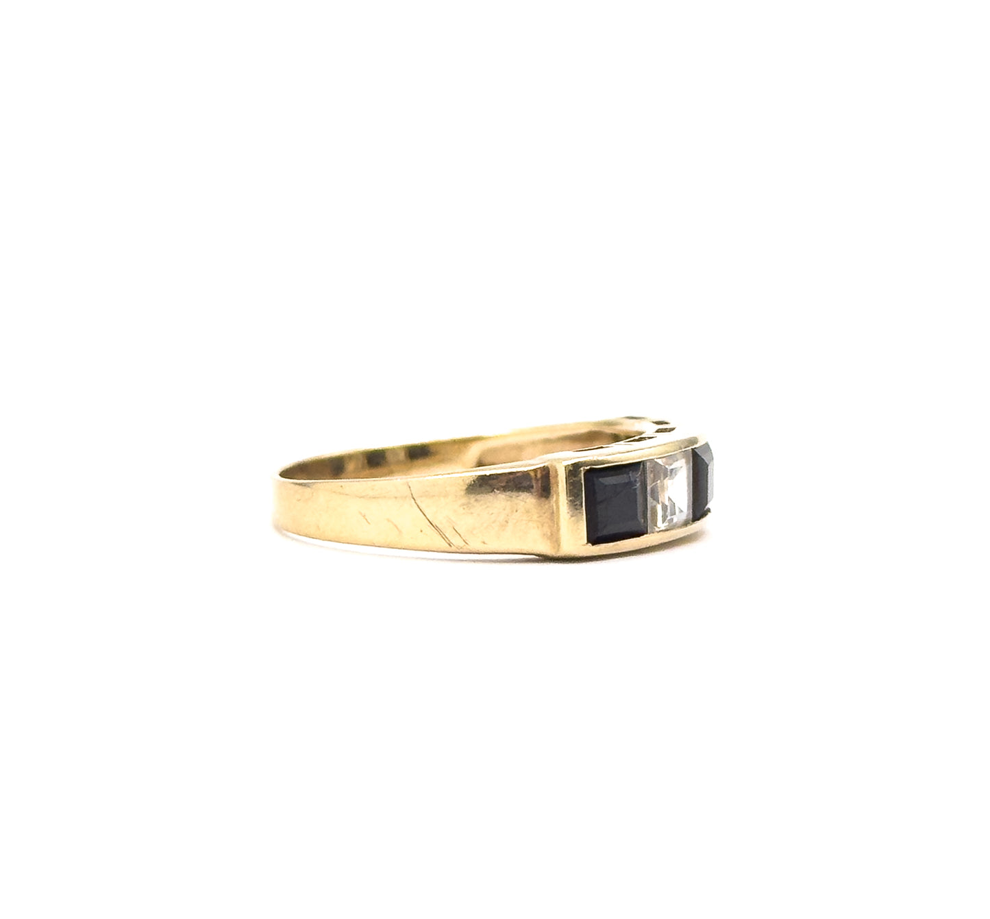 Vintage Channel Set Black & White Ring in 10K Gold