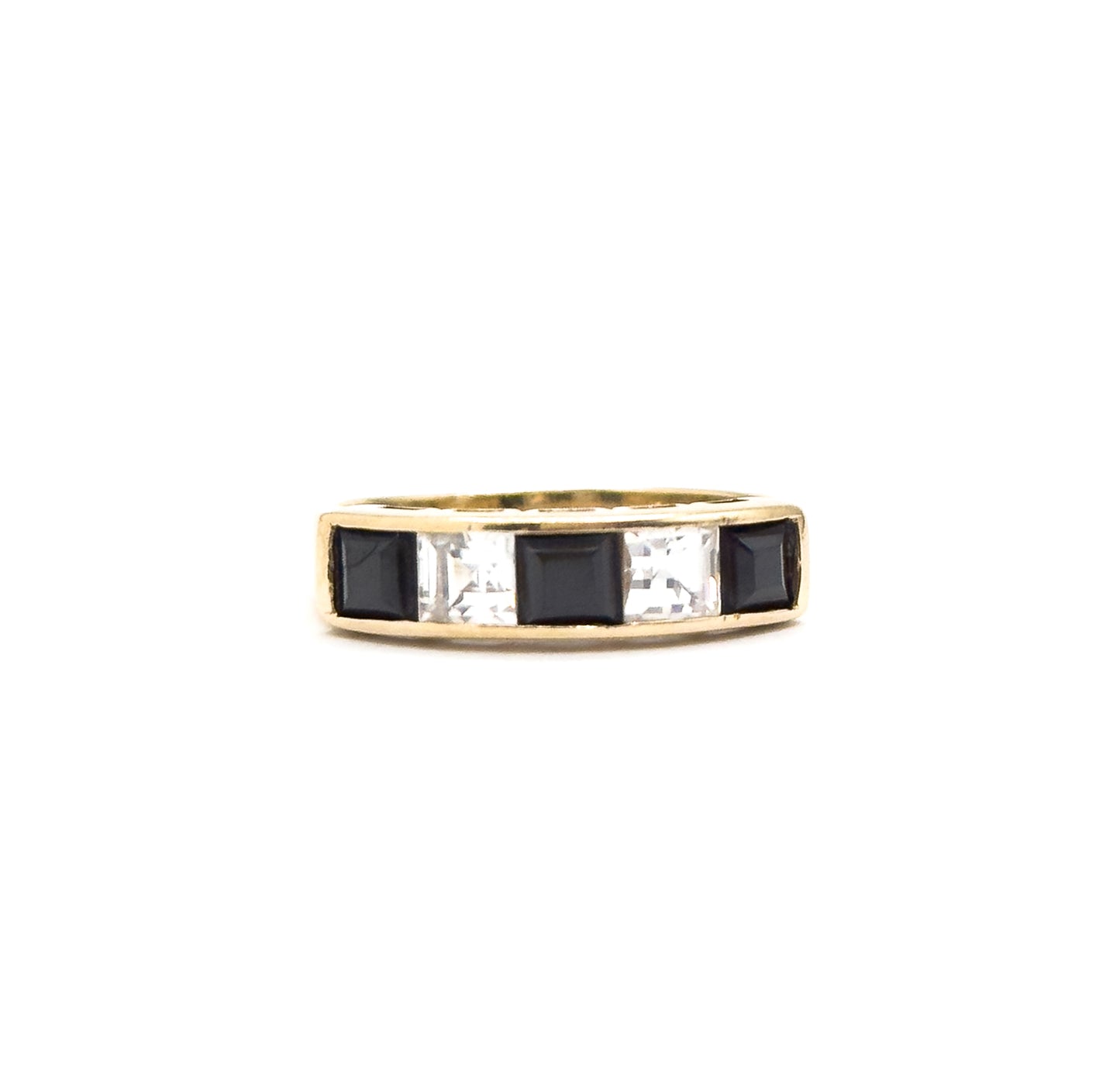 Vintage Channel Set Black & White Ring in 10K Gold