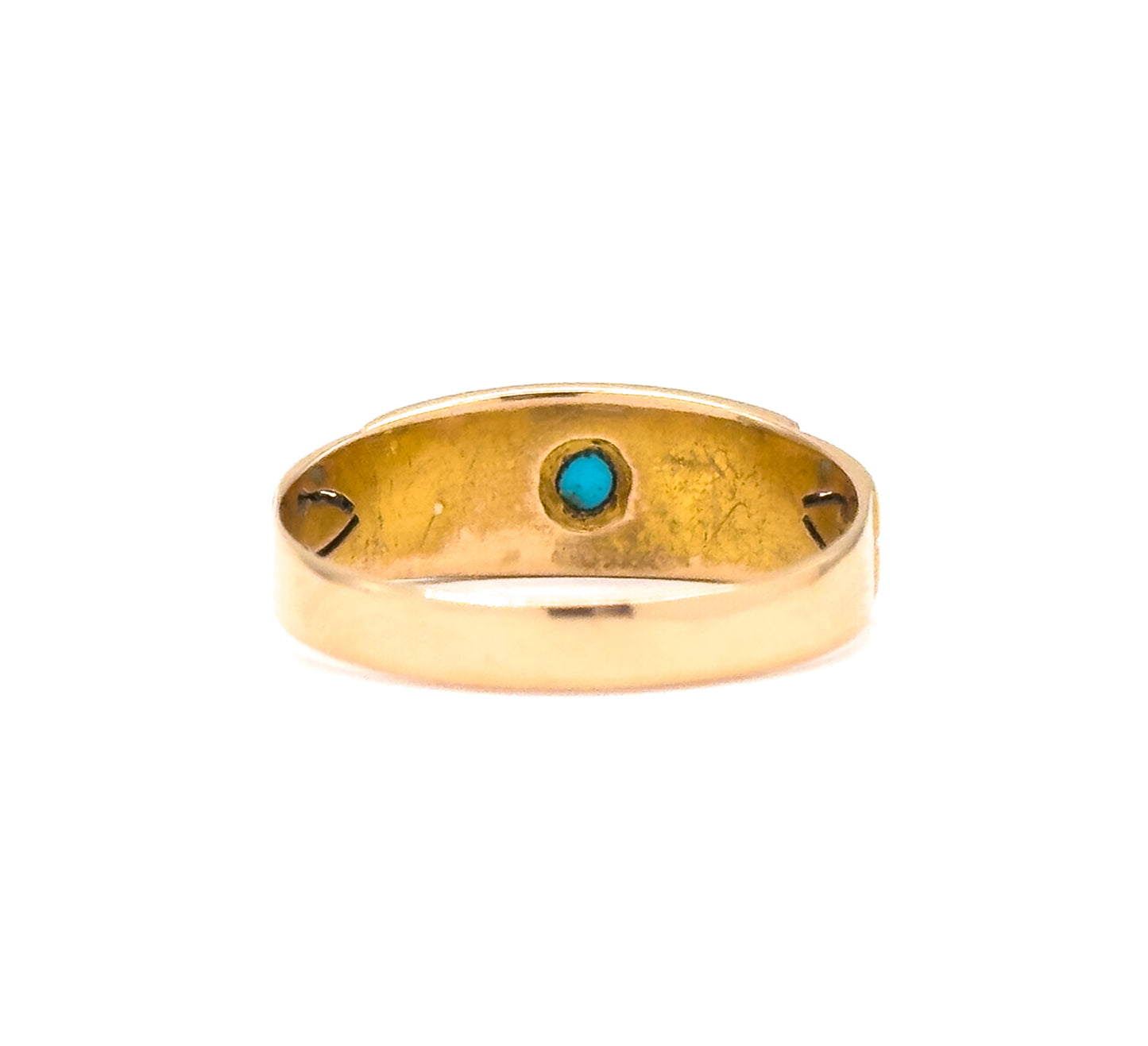 Antique Turquoise Cabochon Ring in 15K Gold, fully hallmarked