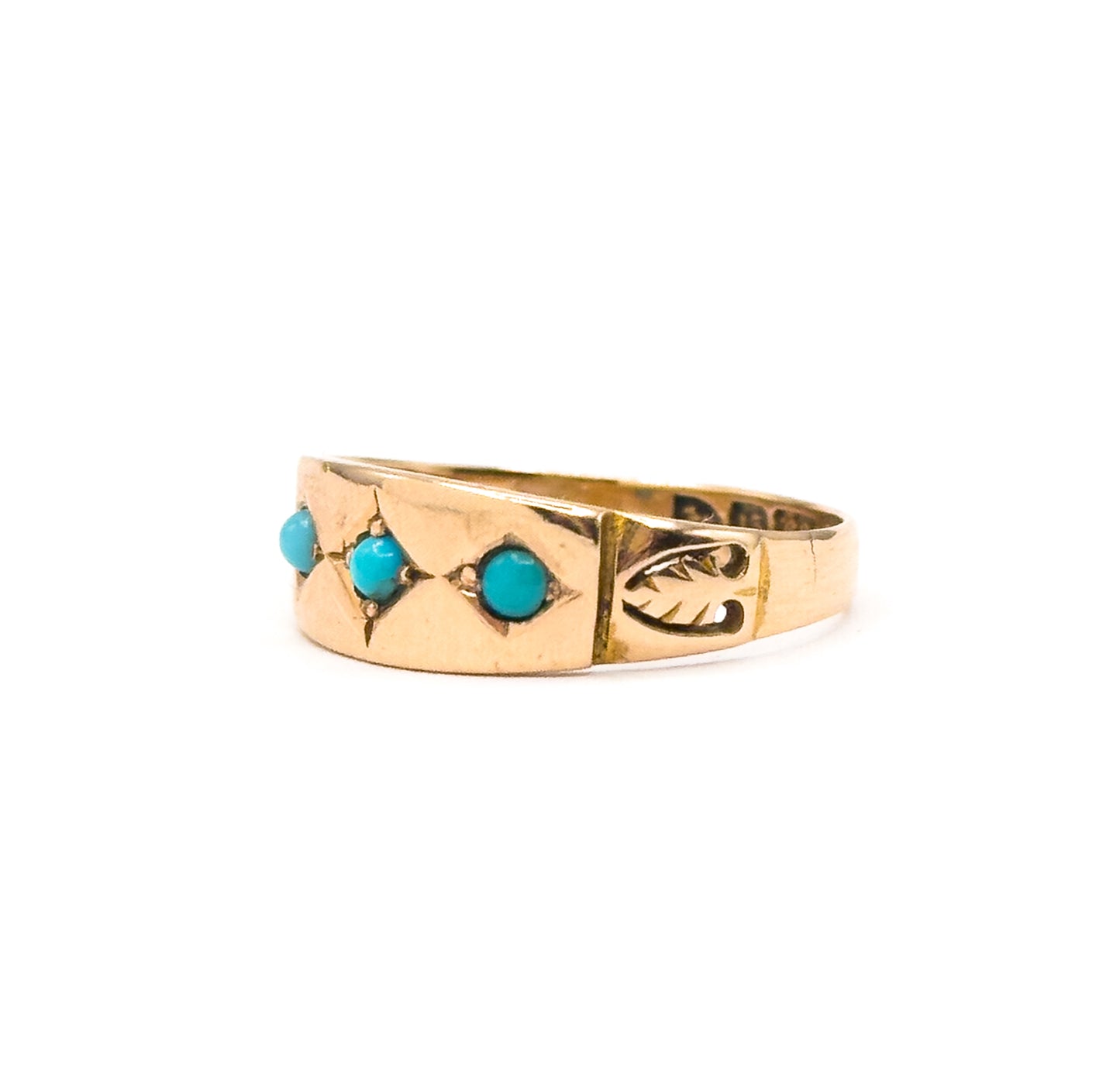 Antique Turquoise Cabochon Ring in 15K Gold, fully hallmarked
