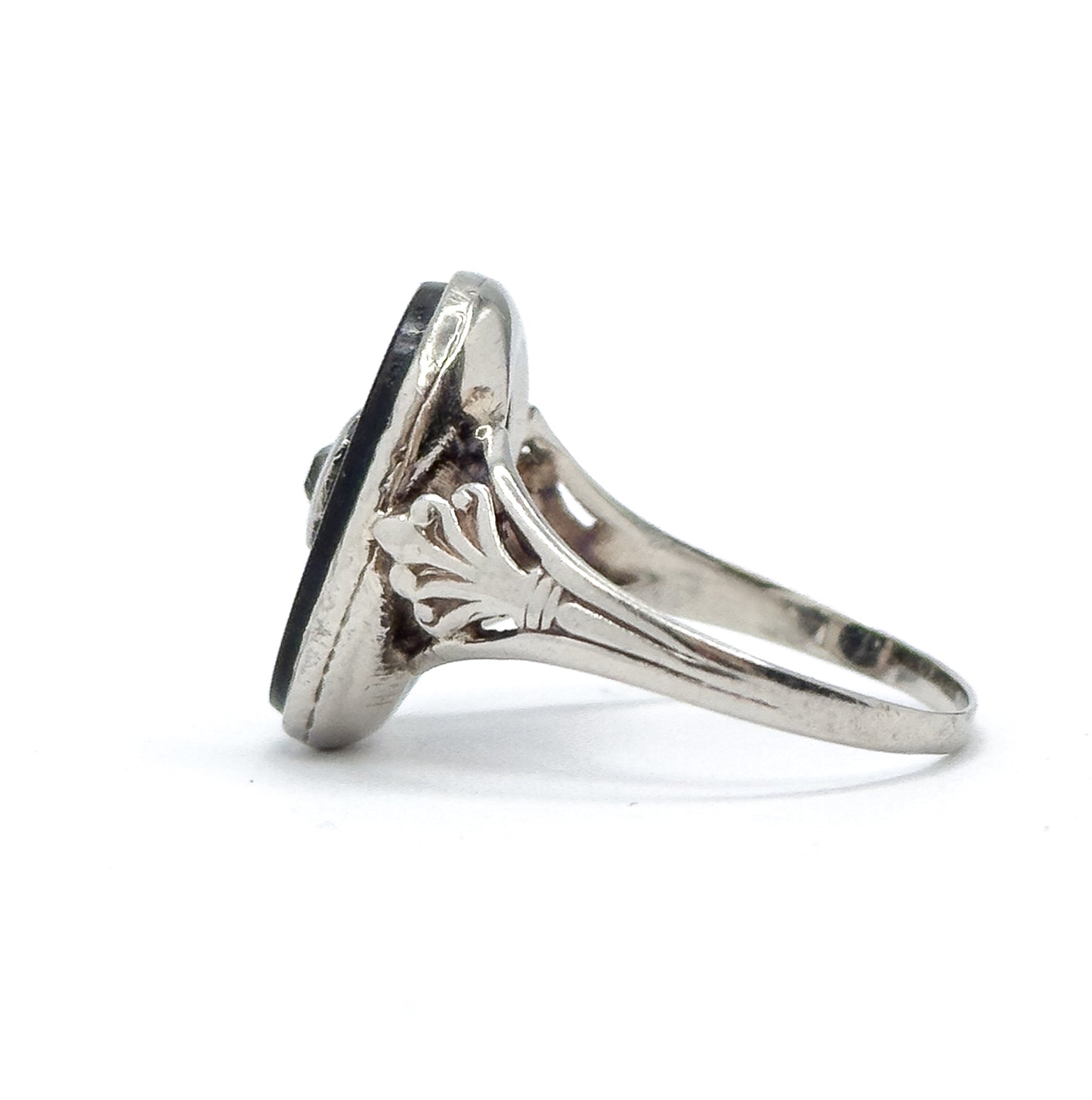 Vintage Onyx & Diamond Ring in White Gold