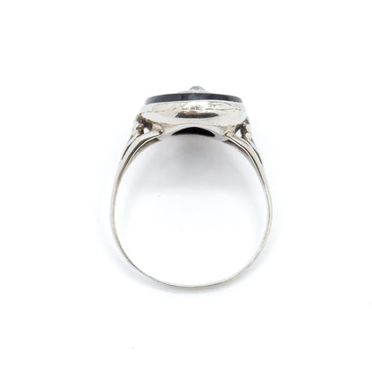 Vintage Onyx & Diamond Ring in White Gold