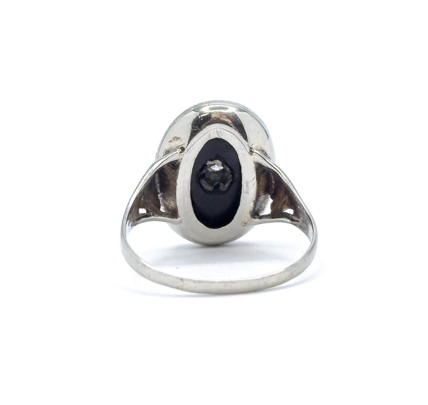 Vintage Onyx & Diamond Ring in White Gold