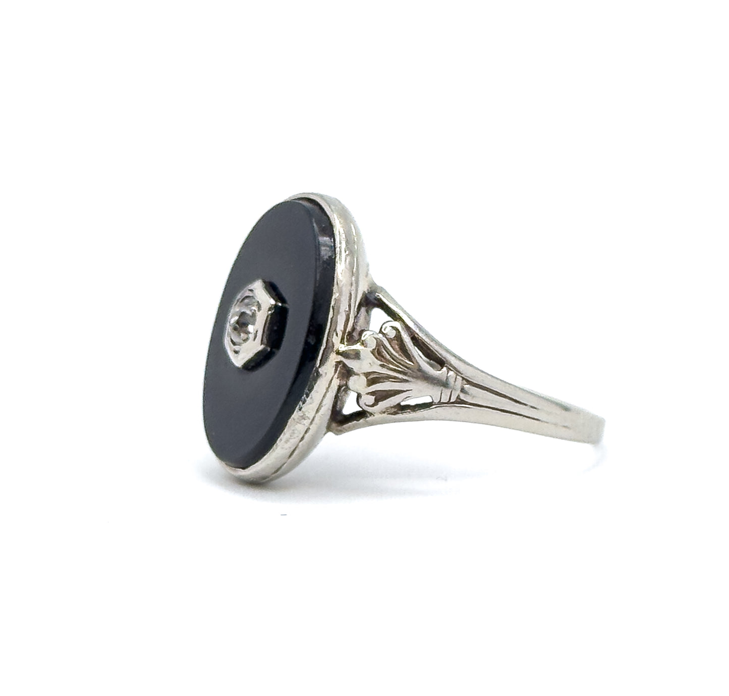 Vintage Onyx & Diamond Ring in White Gold