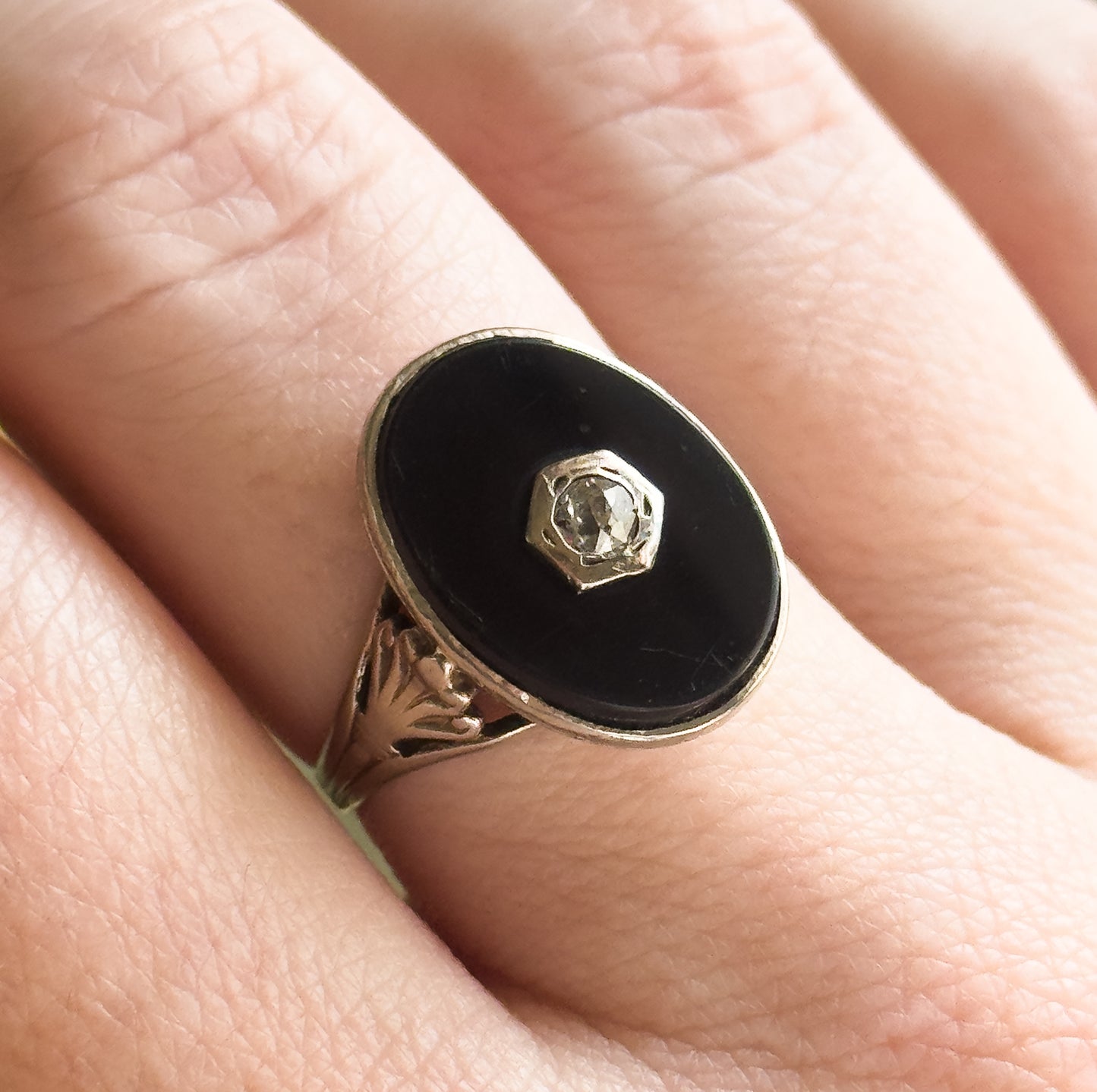 Vintage Onyx & Diamond Ring in White Gold