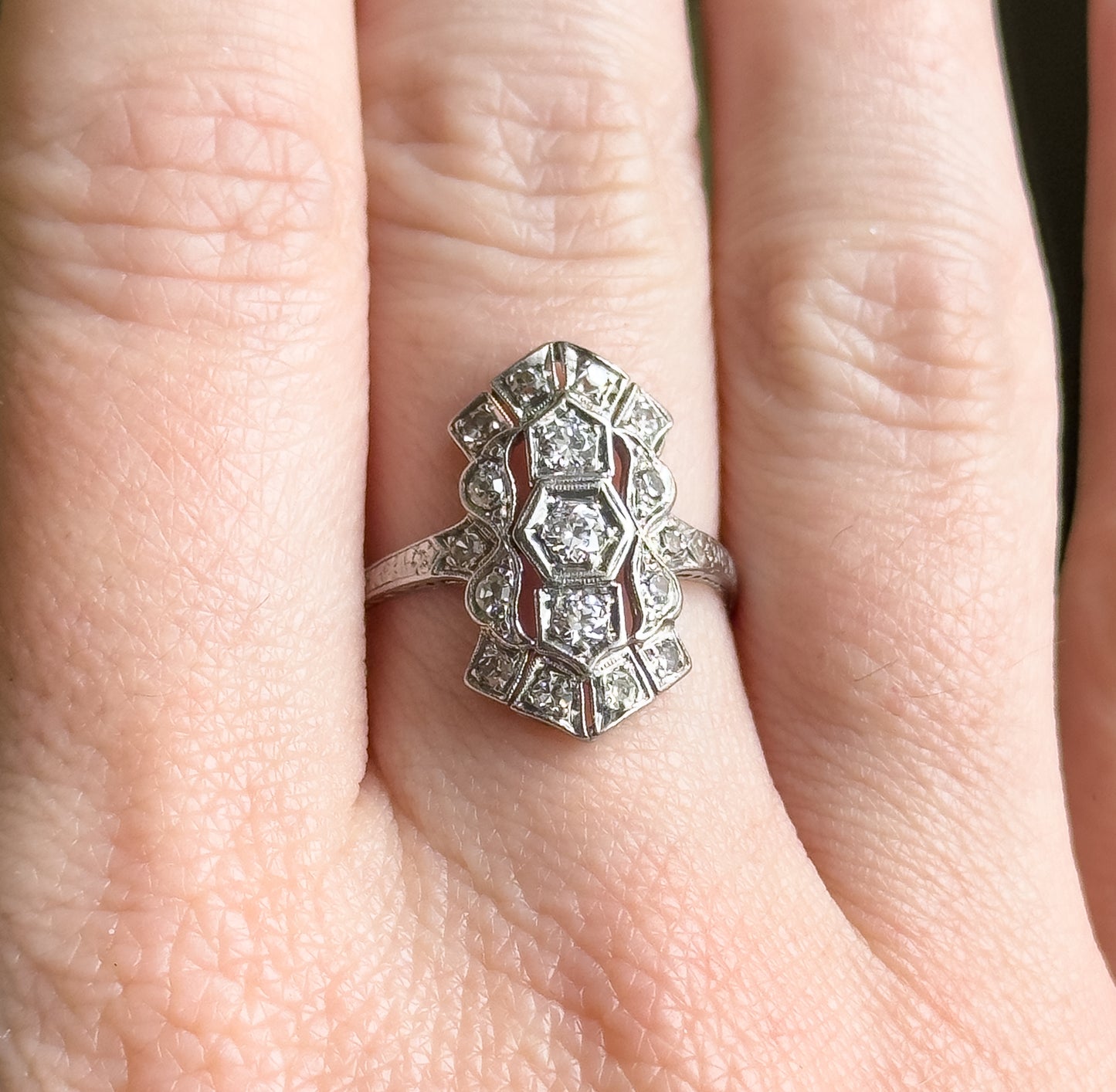 Edwardian Diamond Shield Ring in 900 Platinum