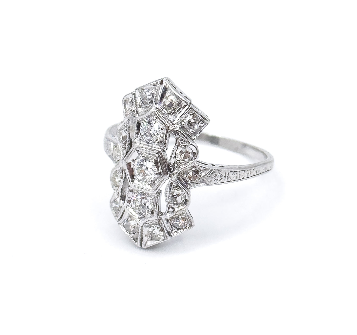 Edwardian Diamond Shield Ring in 900 Platinum