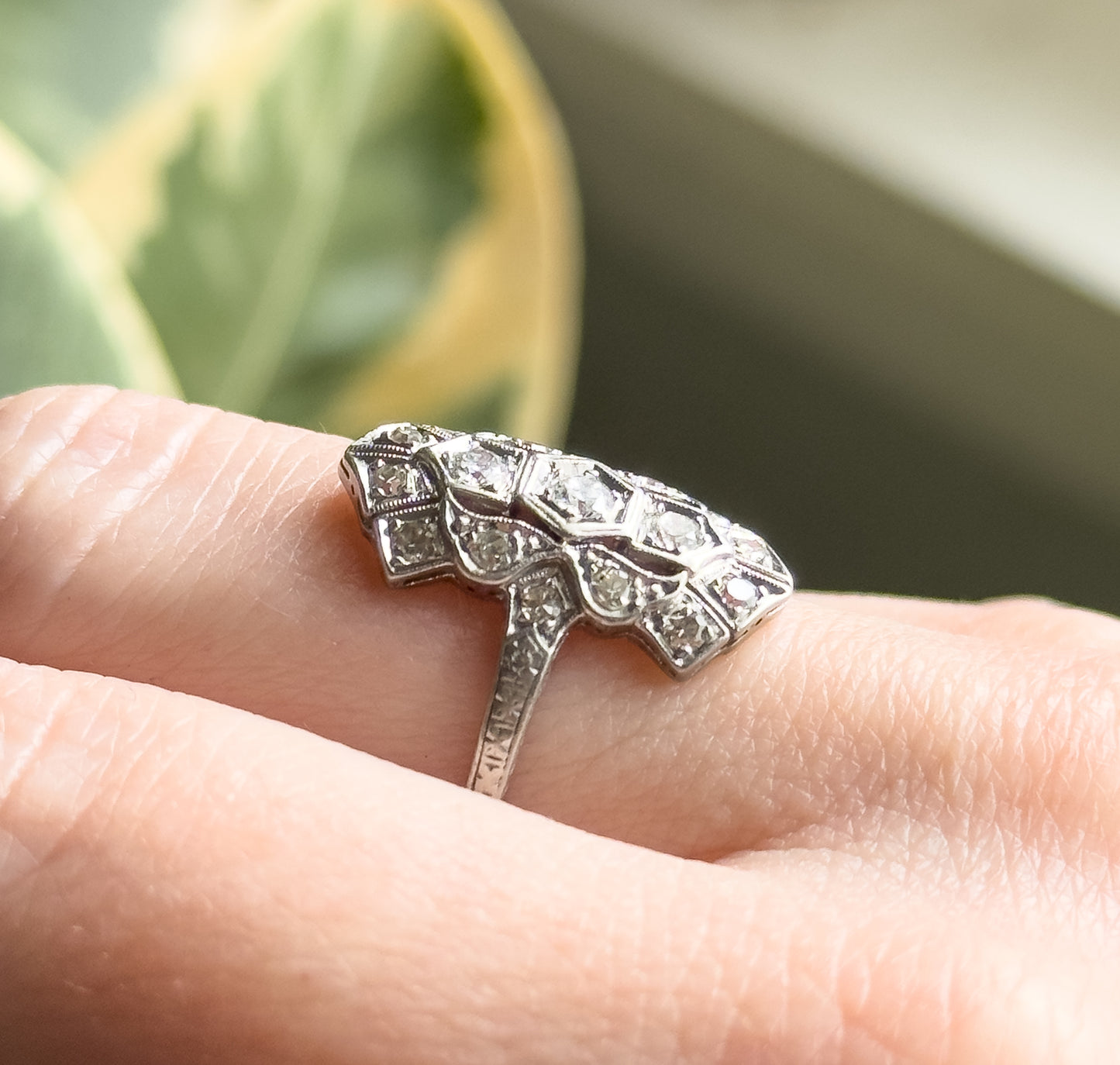 Edwardian Diamond Shield Ring in 900 Platinum