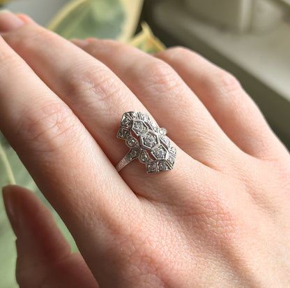 Edwardian Diamond Shield Ring in 900 Platinum