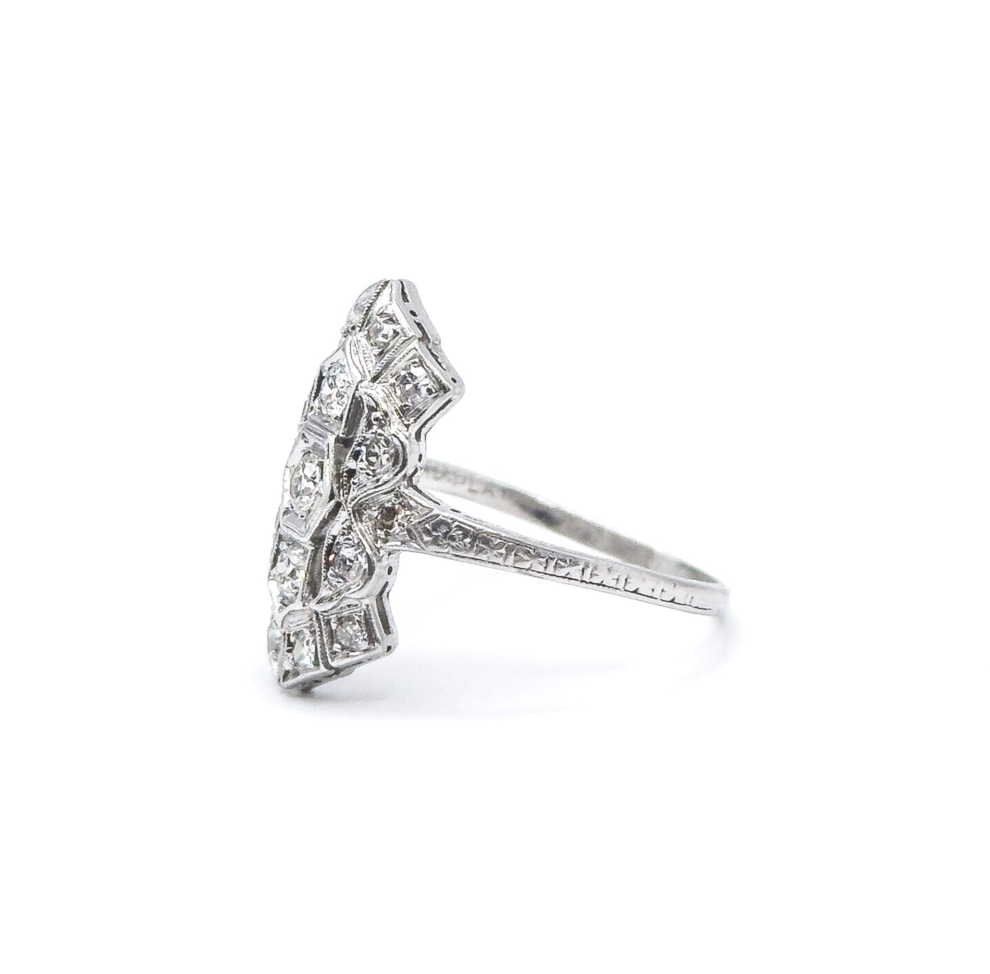 Edwardian Diamond Shield Ring in 900 Platinum